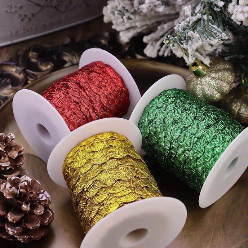 GXTIZAS 40 Yards Rick Rack Wave Bending Fringe Trim Christmas Green Glitter Lace Ribbon Metallic RIC Rac Trim for Sewing Clothes Gift Wrapping Home Party Decoration - Image 4